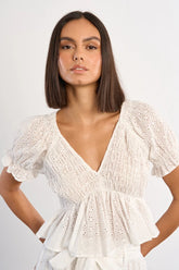 Eyelet Vneck Smocked Top