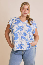 V-Neck Flutter Sleeve Top