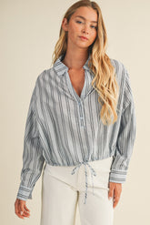 Stripe Jacquard Shirt With Drawstring Waist