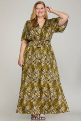 Bell Sleeve Printed Maxi Dress w/ Pockets