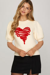 Short Sleeve Heart Sweater