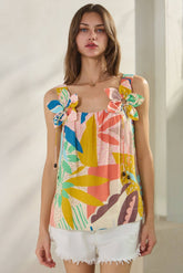 Tropical Printed Sleeveless Top