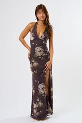 Floral Halter Neck Maxi Dress