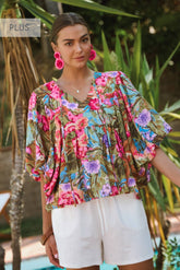 Floral Bubble Sleeve Blouse