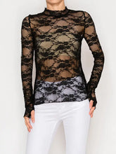 Sheer Flower Lace Long Sleeve Top