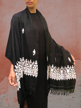 Black and White Wool Embroidered Wrap