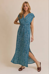 V-Neck Tie Waist Printed Dress