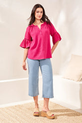 Split Neck Bell Sleeve Top