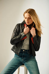 Christyn Star Leather Jacket w Hood