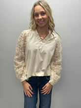 Sheer Floral Sleeve Corduroy Blouse