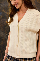 Sleeveless Cardi Button Front Sweater Vest