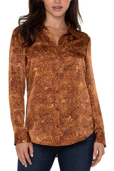 Flap Pocket Button Front Woven Blouse