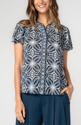 Flutter Sleeve Button Front Knit Top