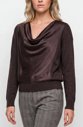Draped Neck Mixed Media Sweater