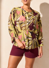 Dolman Sleeve Floral Button Down