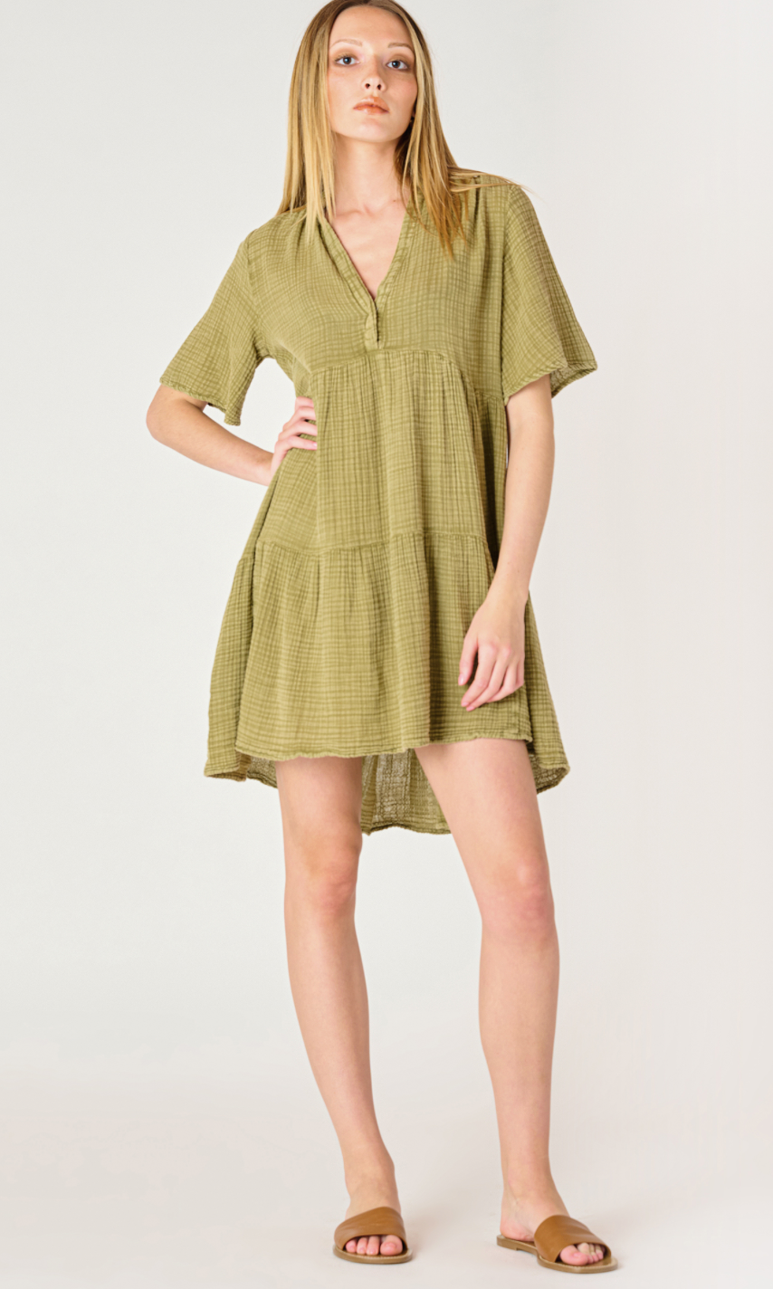 flowy tiered mini dress Juliet Yellow Stripe Print Backless Ruffled Mini Dress - Size L - Cotton Candy LA