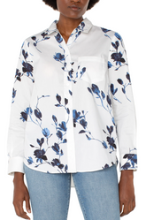 Long Sleeve Button Front Flower Print Top
