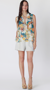 Sleeveless V-Neck Button Down Blouse