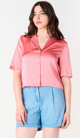Short Sleeve Notch Collar Blouse