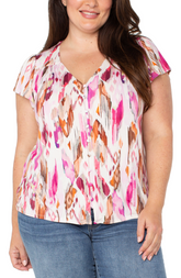 Flutter Sleeve Button Front Knit Top