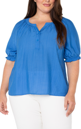 Short Sleeve Half Placket Woven Blouse