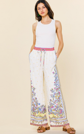 Border Print Wide Leg Pant