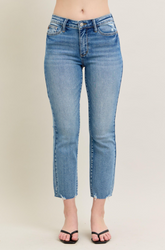 JB MidRise Destroy Hem Kick Flare Denim