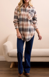 Plaid Flannel Fringe Hem Shirt