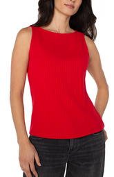 Sleeveless Boat Neck Rib Knit Top