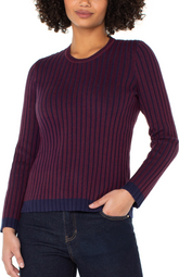 Long SleeveCrewneck Ribbed Sweater
