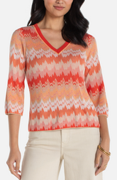 3/4 Sleeve V Neck Chevron Sweater
