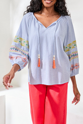 3/4 Sleeve Blouse w Embroidery