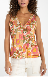 Sleeveless Woven Vneck w Pintucks