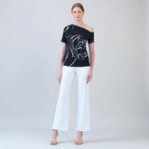 Printed Angular Drape Off Shoulder Top