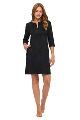 3/4 Sleeve Split Neck Dress