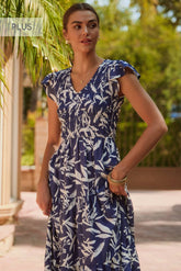 Abstract Floral Tired Midi Dress