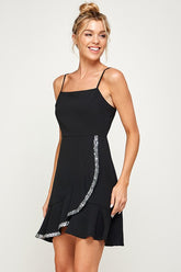 Sleeveless Silver Sequins Ruffle Dress