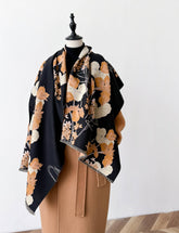 Black / Camel Flower Garden Reversible Wrap