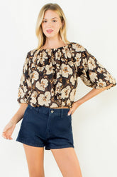 Floral Cinched Waist Top