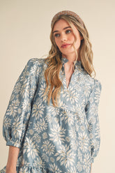 Jacquard Puff Sleeve Mini Dress