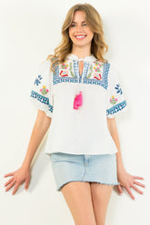 Puff Sleeve Embroidered Top