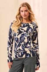 Long Sleeve Printed Cable Sweater