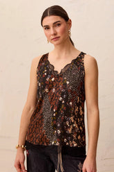 Satin Vneck Cami Lace Trim