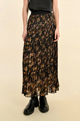 Long Pleated Floral Skirt