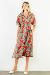 Paisley Buttondown ShortSleeve Midi