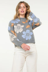 Floral Knit Cropped Sweater