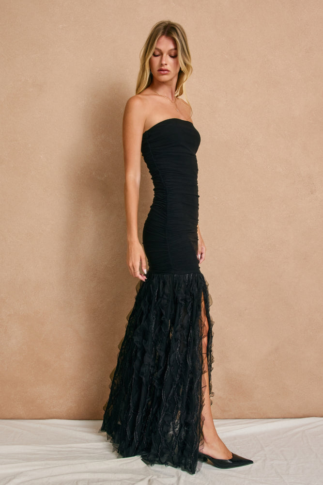 Ruched Metallic Mesh Dress