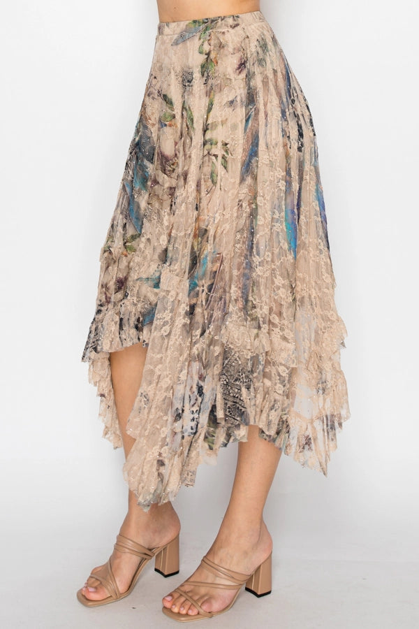 Tiered Lace Floral Skirt