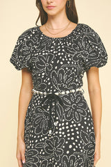 Floral Midi Dress with Seashell Belt