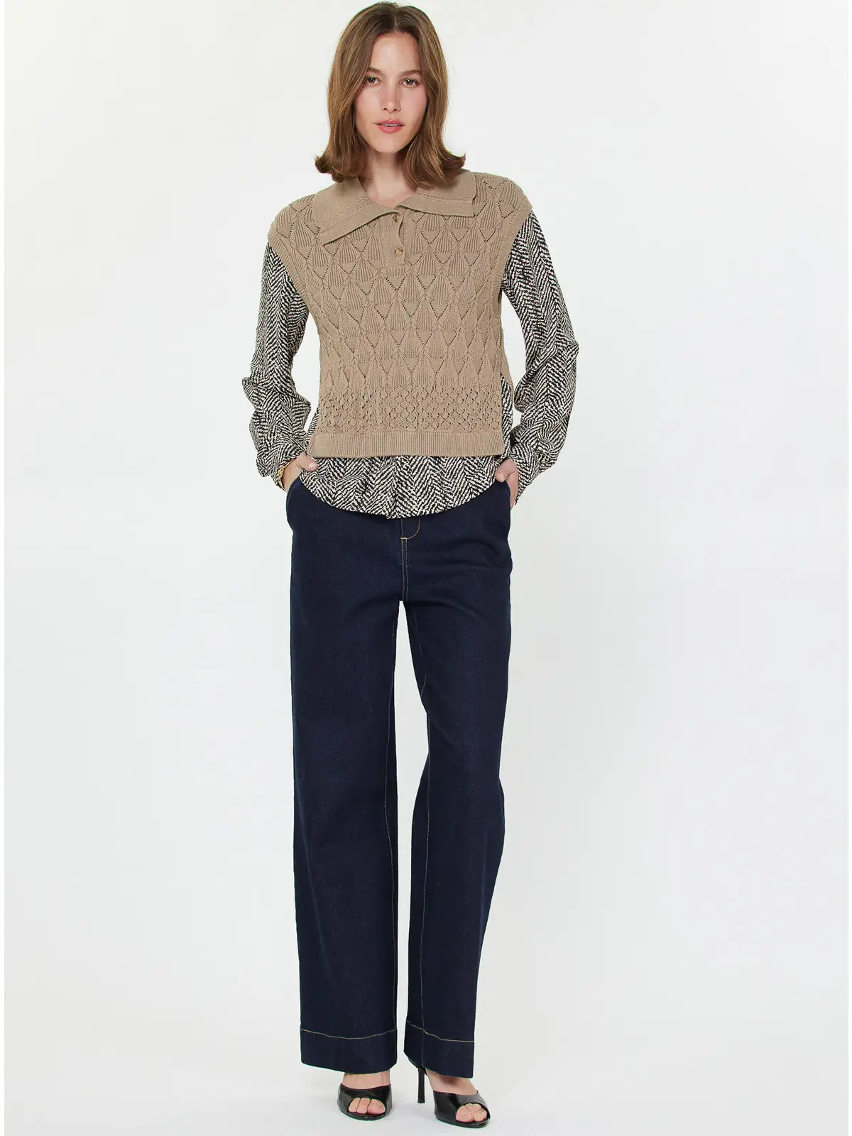 Zebra Printed Woven Combo Sweater